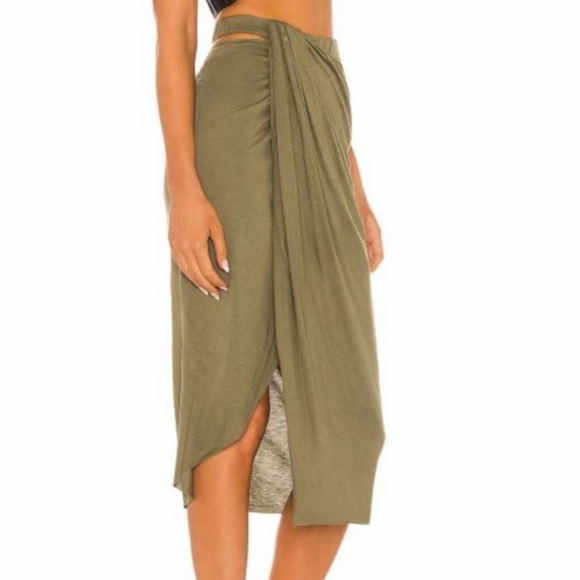 Helmut Lang Dresses & Skirts - Helmut Lang Ruched Jersey Wrap Skirt Cutout Elastic Waist Olive Green S NWT